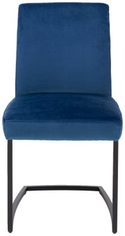 Freischwinger-Stuhl in Blau mit schwarzem Metallgestell, Frontalansicht