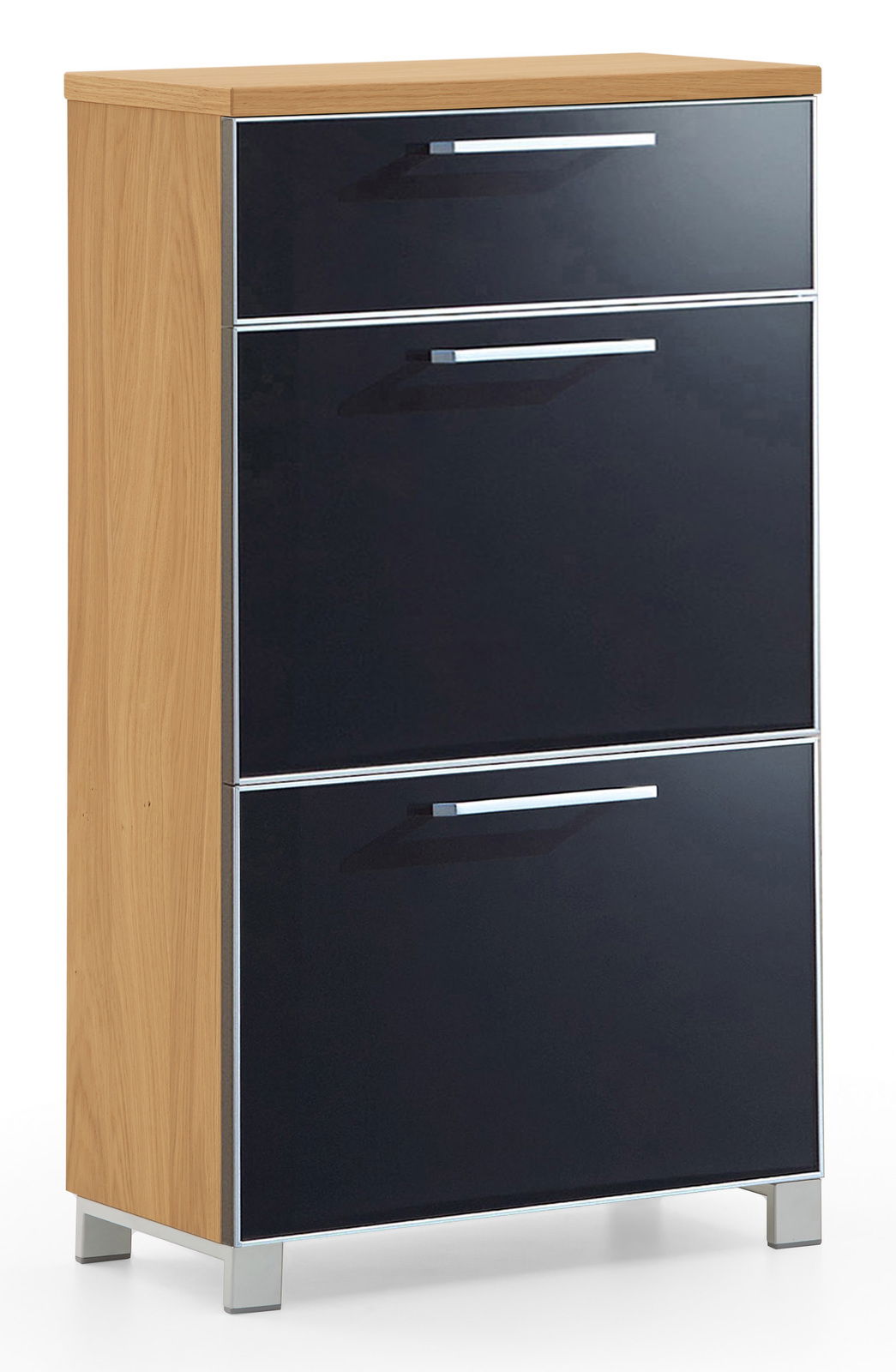 VOSS Schuhschrank schmal SANTINA Schmaler Schuhschrank mit Holzoptik und schwarzen Fronten, frontal betrachtet