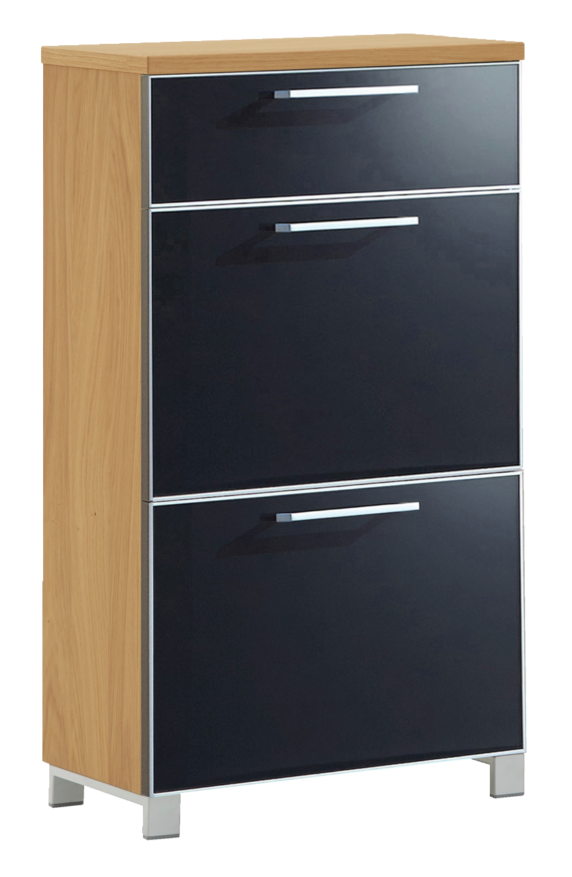 VOSS Schuhschrank schmal SANTINA Schmaler Schuhschrank mit Holzoptik und schwarzen Fronten, frontal betrachtet