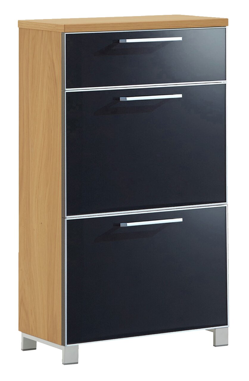 VOSS Schuhschrank schmal SANTINA Schmaler Schuhschrank mit Holzoptik und schwarzen Fronten, frontal betrachtet