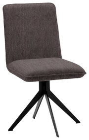 Moderne stoel met grijze stoffen bekleding en zwart metalen frame, zijaanzicht