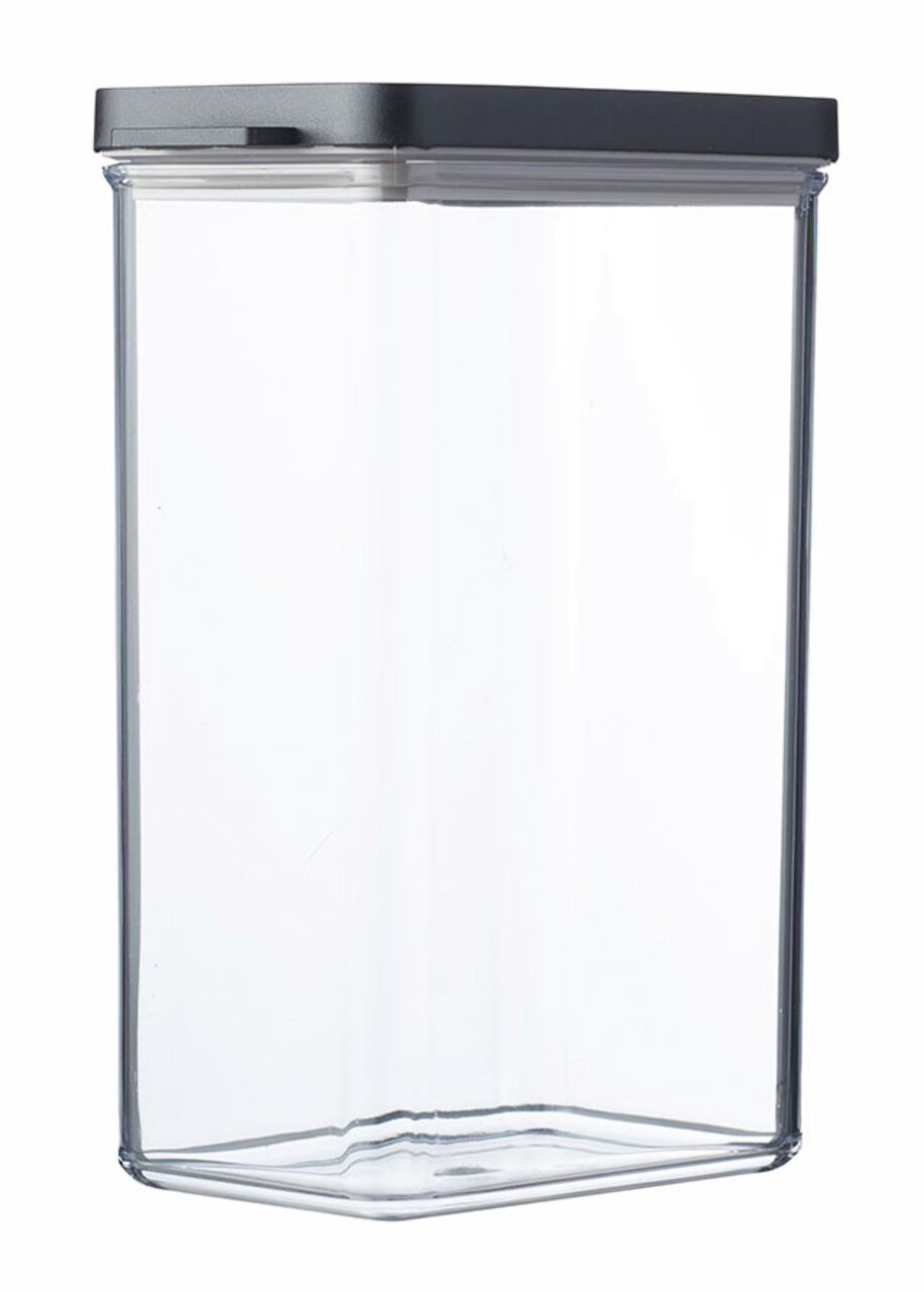 Rechteckige Vorratsdose Omnia mit schwarzem Deckel, frontal fotografiert