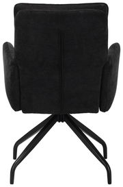 Rückansicht eines schwarzen Schwingstuhls mit Metallgestell