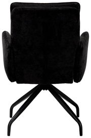 Rückansicht eines schwarzen Schwingstuhls mit Metallgestell