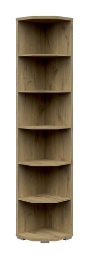 Eckregal 6OH aus Holz mit fünf Regalböden, frontale Ansicht