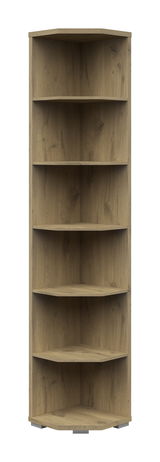 Eckregal 6OH aus Holz mit fünf Regalböden, frontale Ansicht