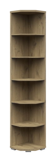 Eckregal 6OH aus Holz mit fünf Regalböden, frontale Ansicht