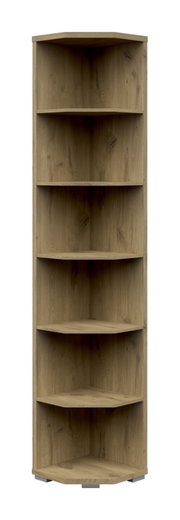 Eckregal 6OH aus Holz mit fünf Regalböden, frontale Ansicht
