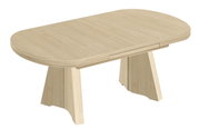 Moderner Couchtisch aus hellem Holz mit abgerundeten Ecken und stabilen Beinen, seitliche Perspektive