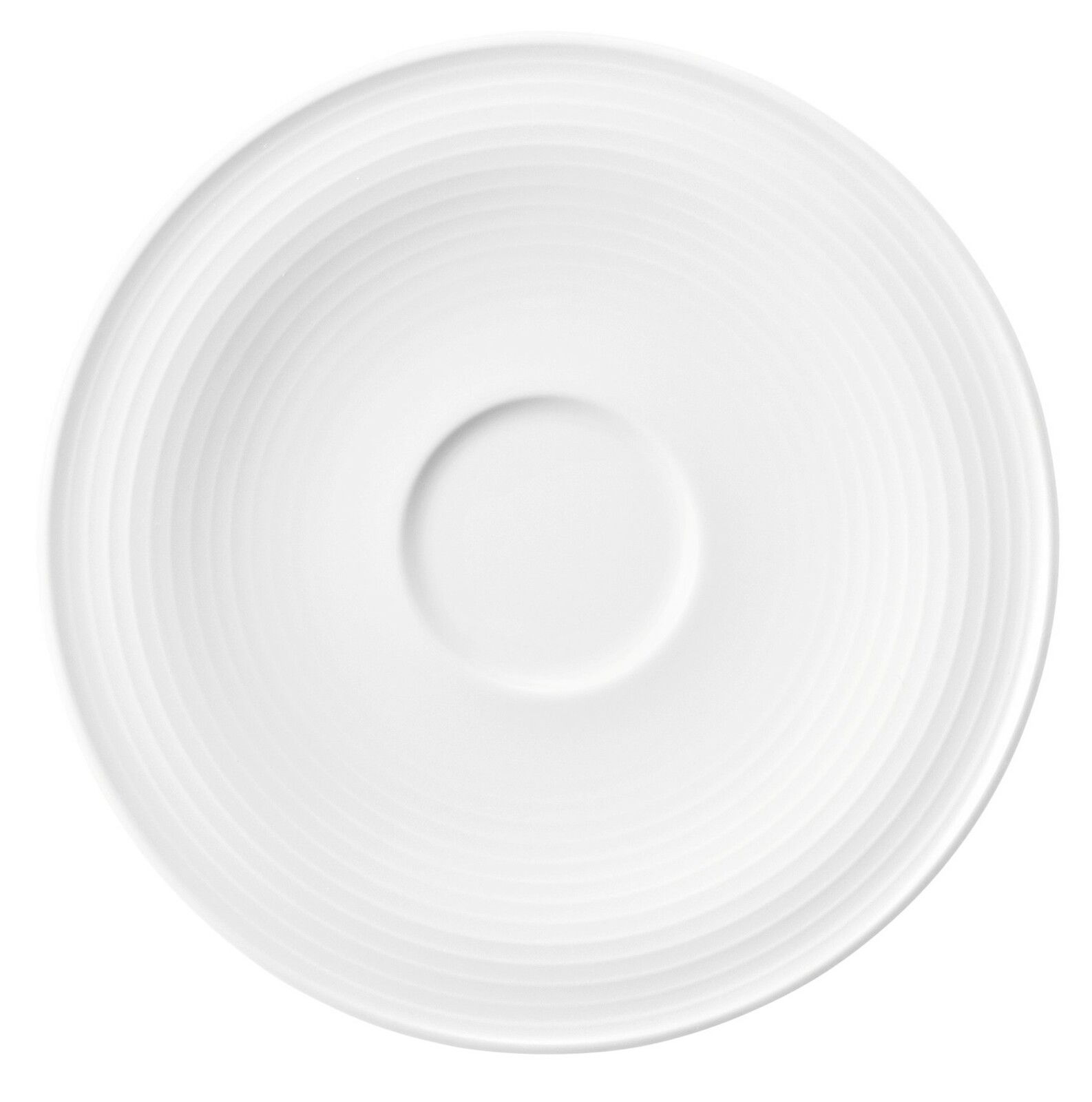 Seltmann Weiden Untertasse BEAT Weiße Kombi-Untertasse Beat mit einem Durchmesser von 16,5 cm, von oben betrachtet, mit konzentrischen Kreisen als Design.