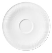 Weiße Kombi-Untertasse Beat mit einem Durchmesser von 16,5 cm, von oben betrachtet, mit konzentrischen Kreisen als Design.