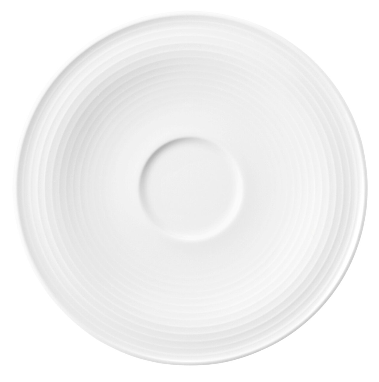 Seltmann Weiden Untertasse BEAT Weiße Kombi-Untertasse Beat mit einem Durchmesser von 16,5 cm, von oben betrachtet, mit konzentrischen Kreisen als Design.