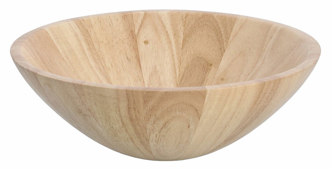 Holzschale mit einem Durchmesser von 30 cm, aus einer leicht erhöhten Perspektive fotografiert