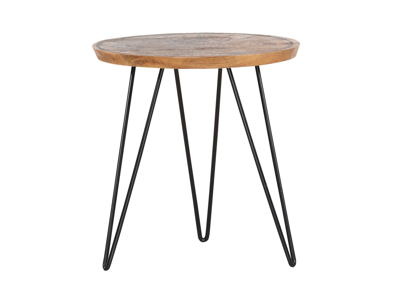 Z2 Beistelltisch YANKEE Runder Beistelltisch mit Holzplatte und schwarzen Metallbeinen, seitliche Perspektive