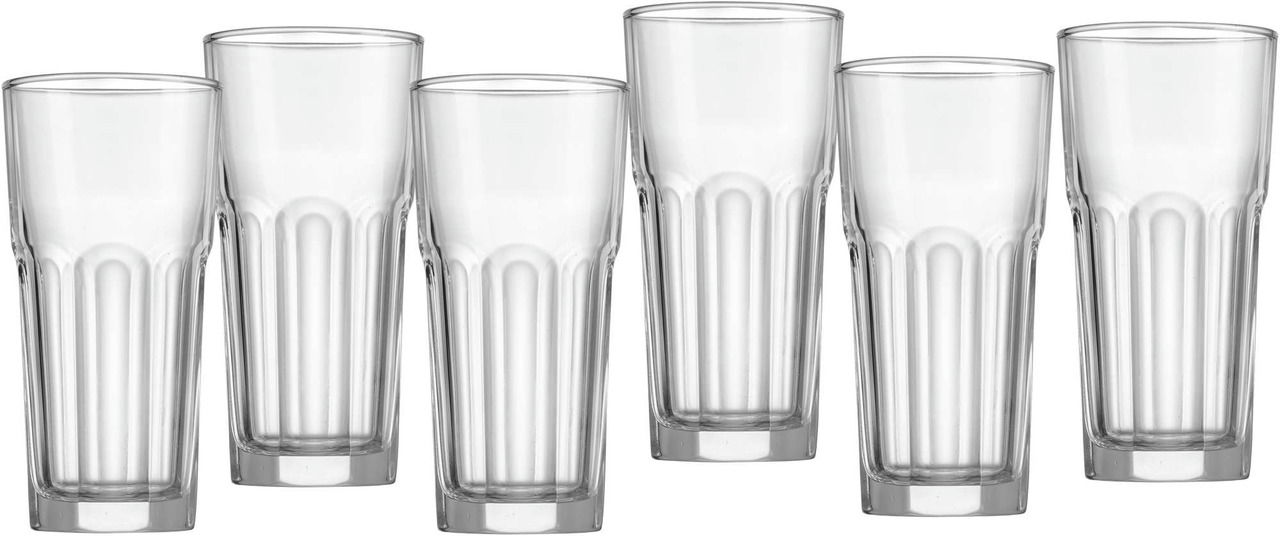 Ritzenhoff & Breker Longdrinkgläser 6er-Set RIAD Sechs klare Longdrinkgläser Riad mit 280ml Fassungsvermögen, frontal nebeneinander aufgestellt