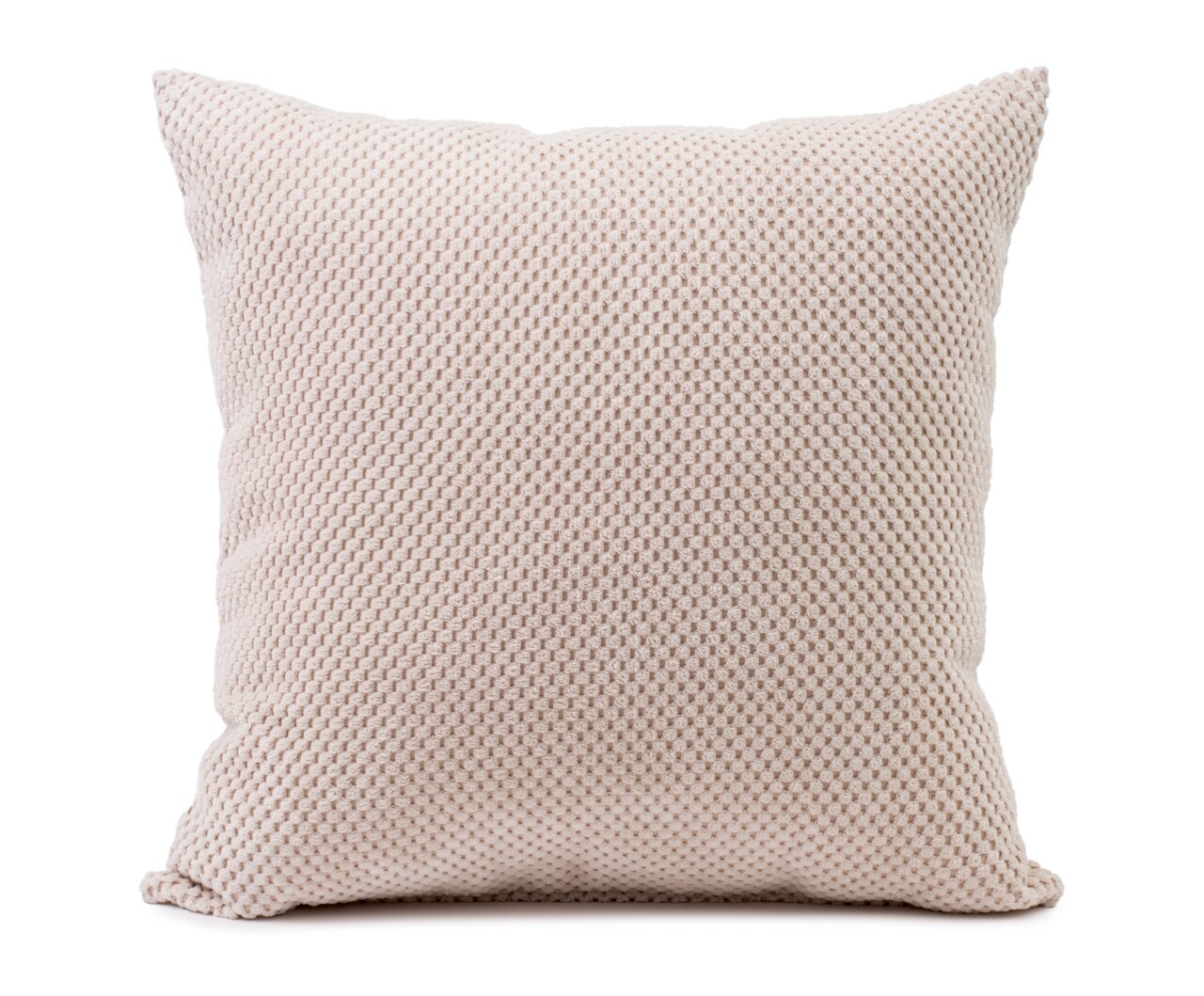 Beige Kissenhülle 60x60cm mit strukturierter Oberfläche, frontale Ansicht
