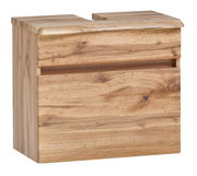 Waschbeckenunterschrank aus Holz in Eichenoptik, frontale Perspektive