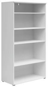 Weißes Regal mit fünf offenen Fächern, seitliche Perspektive