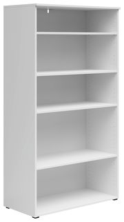 Weißes Regal mit fünf offenen Fächern, seitliche Perspektive