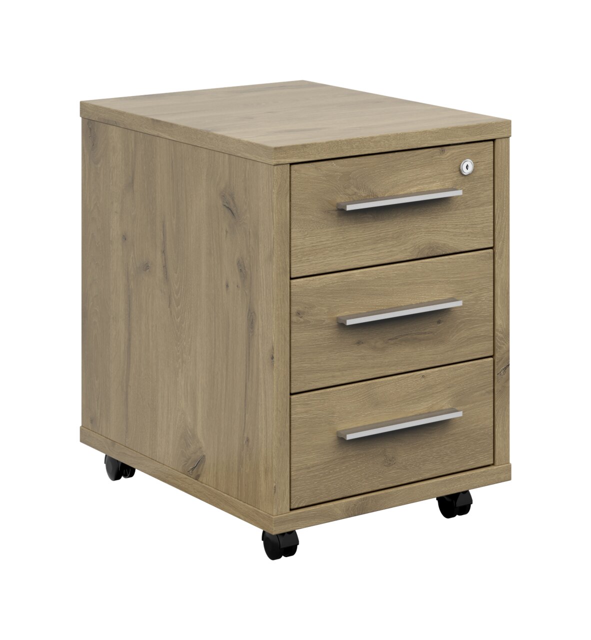 Voleo Rollcontainer CONNECT Rollcontainer aus Holz mit drei Schubladen und Rollen, seitliche Perspektive