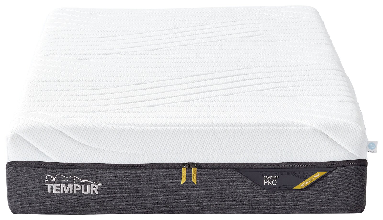 Viscomatratze 100x200 medium von vorne mit weißem Bezug und grauem Rand