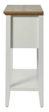 Beistelltisch mit weißem Gestell und Holzplatte, Frontalansicht