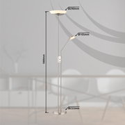 Moderner Deckenfluter mit Leselampe, silberfarben, Höhe 1800mm, Ansicht von der Seite