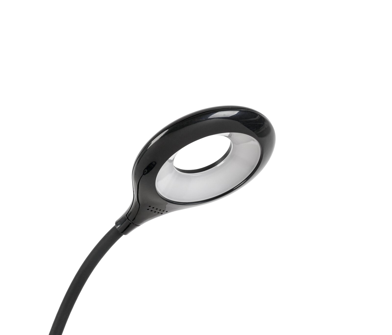 Zwarte LED-klemlamp met flexibele arm, zijaanzicht