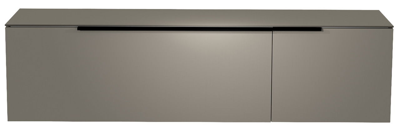 Frontansicht eines modernen, hängenden Lowboards der Serie BORMIO in grauer Farbe mit glatter Oberfläche und minimalistischen Linien.