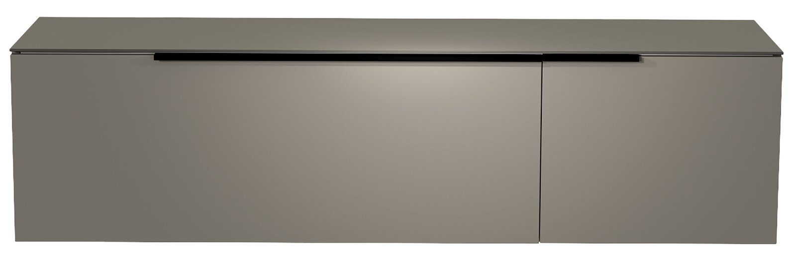 Frontansicht eines modernen, hängenden Lowboards der Serie BORMIO in grauer Farbe mit glatter Oberfläche und minimalistischen Linien.