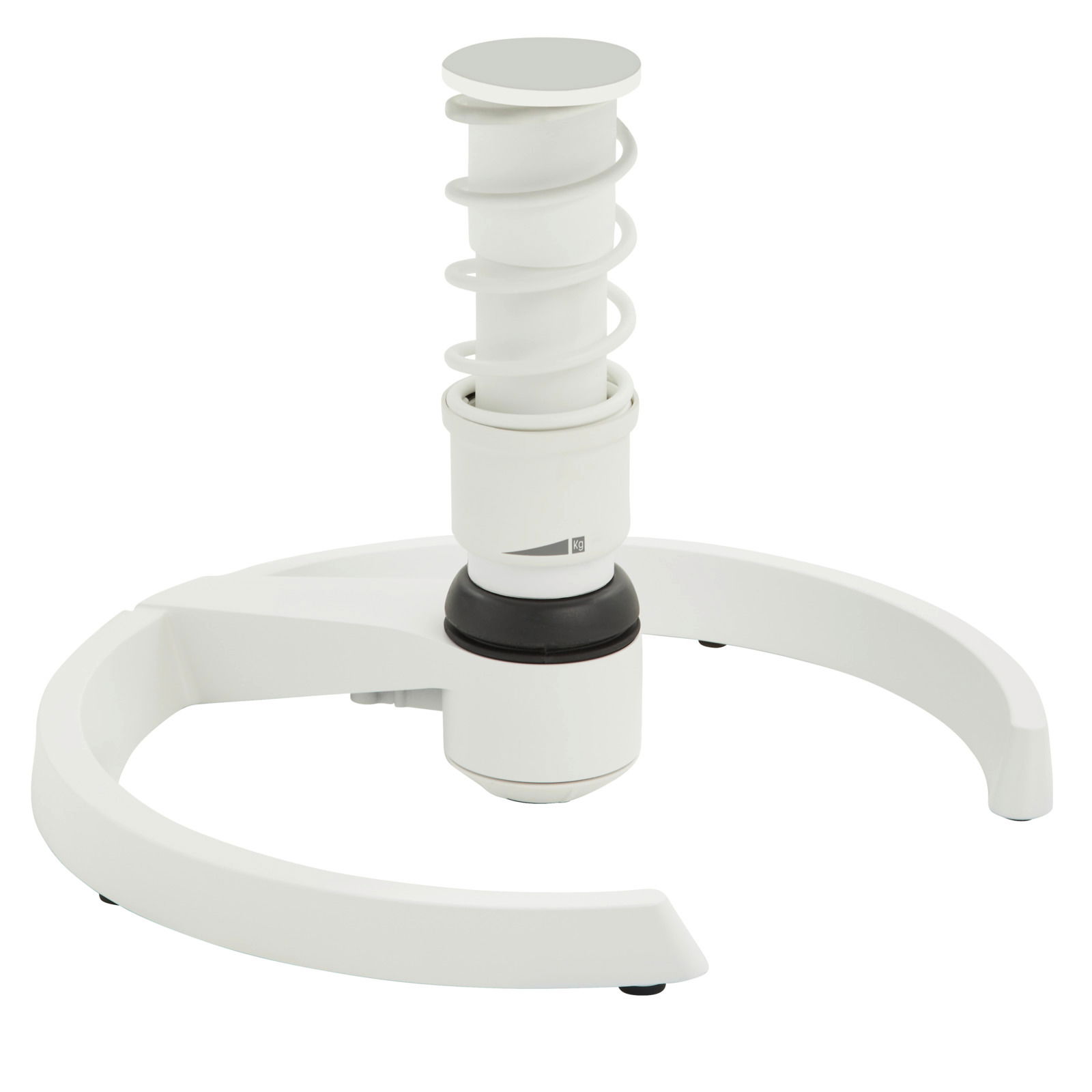 Weiße Swopper-Basis mit spiralförmiger Feder, seitliche Perspektive