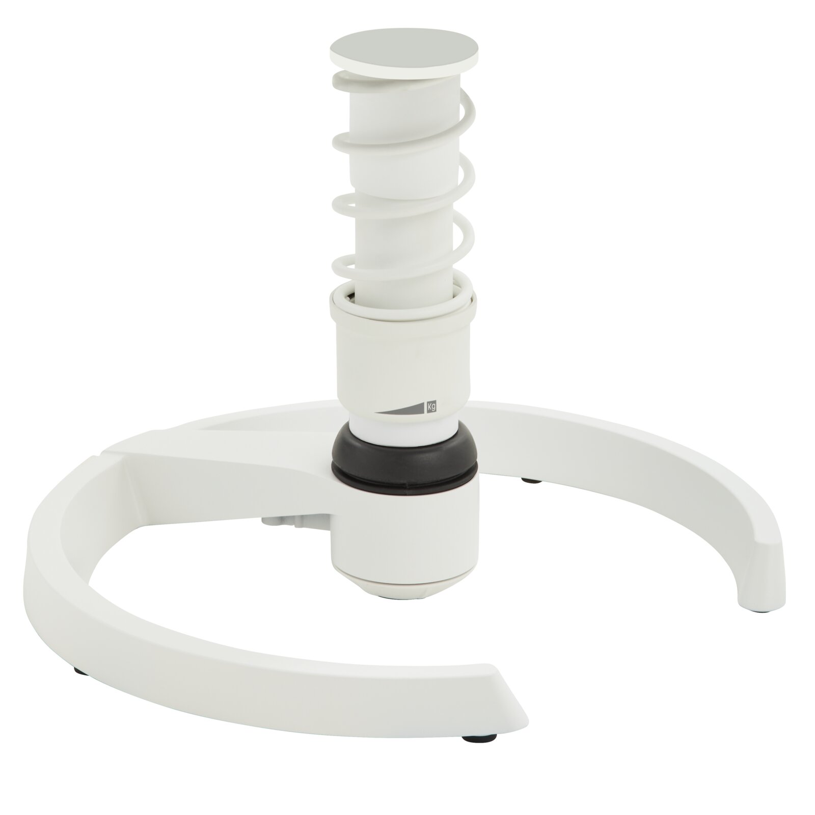 Weiße Swopper-Basis mit spiralförmiger Feder, seitliche Perspektive