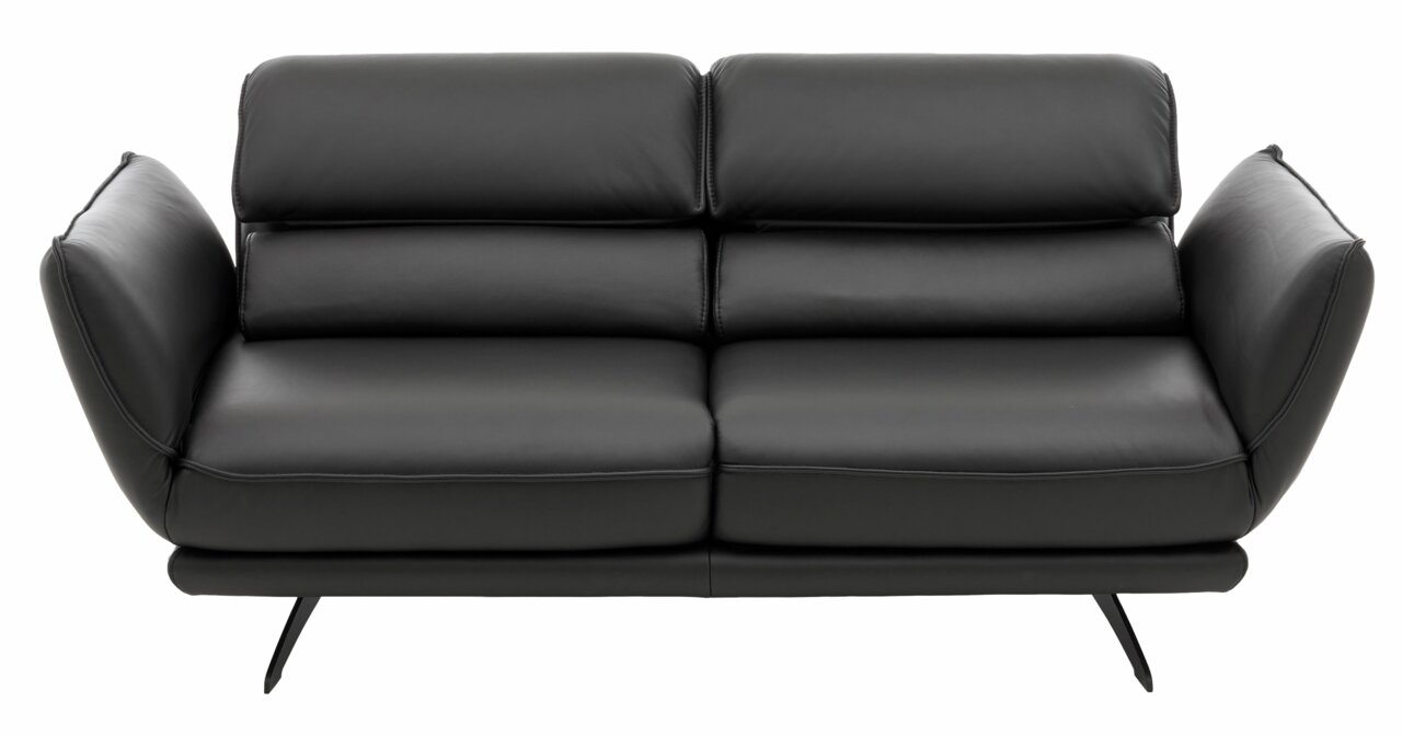 Schwarzes 2,5-Sitzer-Sofa aus Leder, Vorderansicht