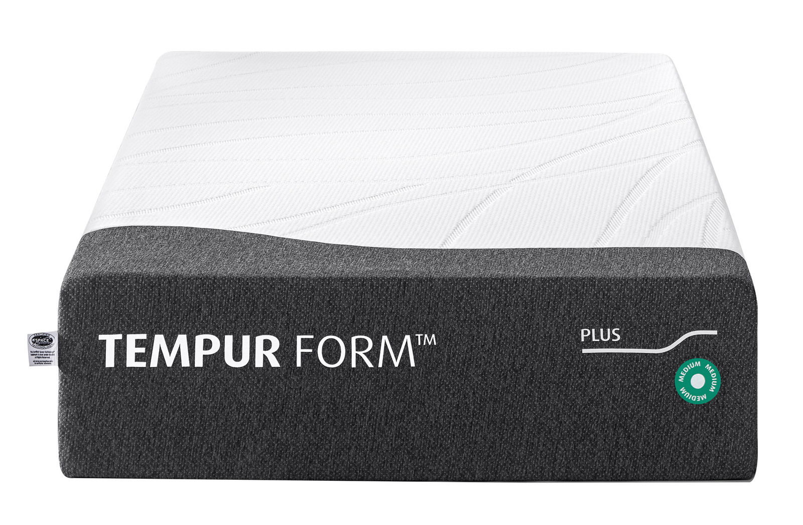 Viscomatratze 80x200 medium von vorne mit grauem und weißem Design, Markenname TEMPUR FORM sichtbar.