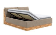 Polsterbett mit hochgeklappter Matratze und Stauraum, seitliche Perspektive