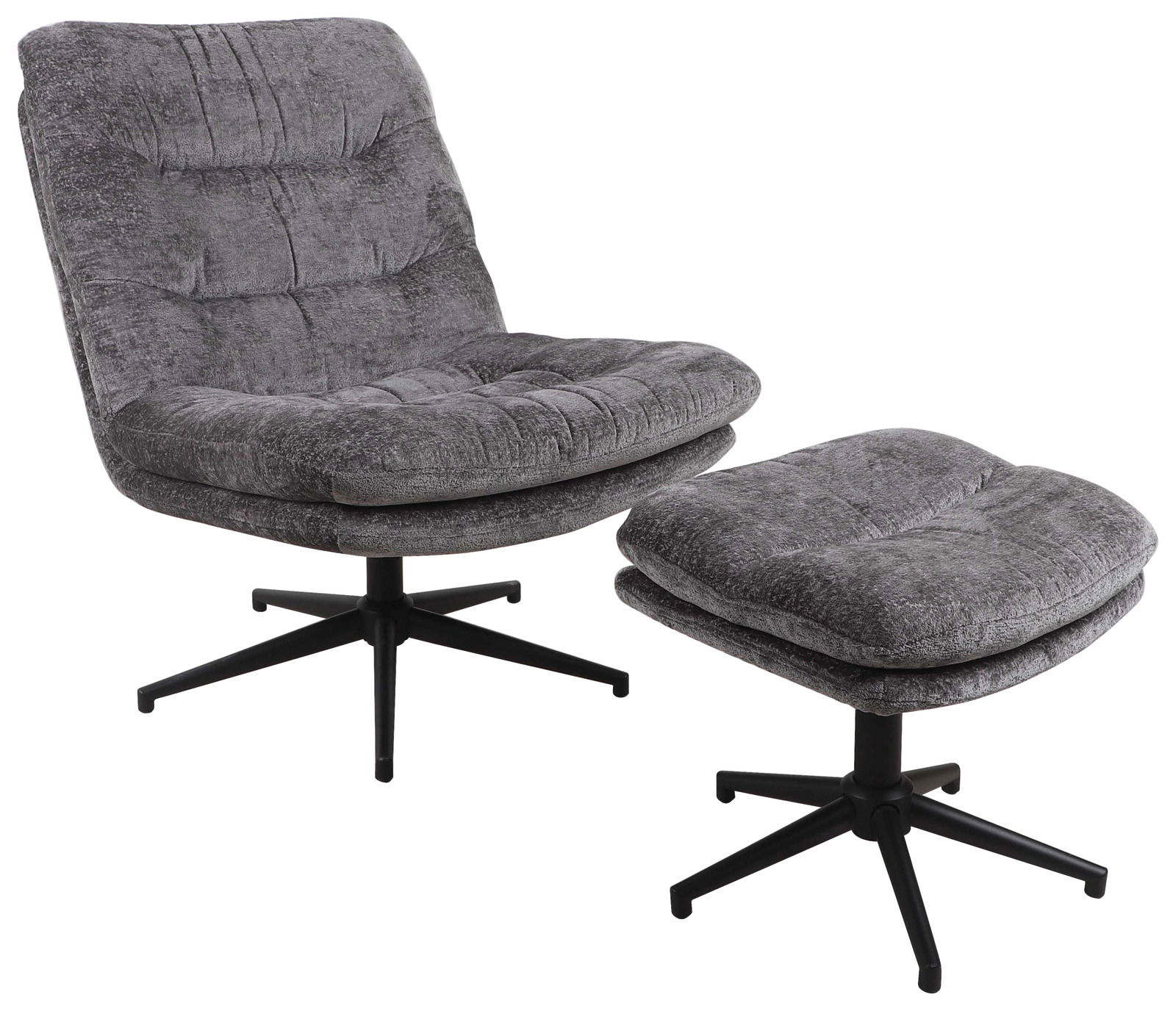 Cantus Sessel mit Hocker SANDY Grauer, drehbarer Sessel mit Hocker, seitliche Perspektive