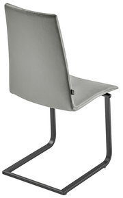 Moderner Stuhl mit grauem Bezug und schwarzem Metallgestell, Rückansicht