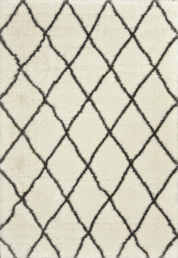 Teppich Flocki Morrocan in Creme mit schwarzem Rautenmuster, Draufsicht