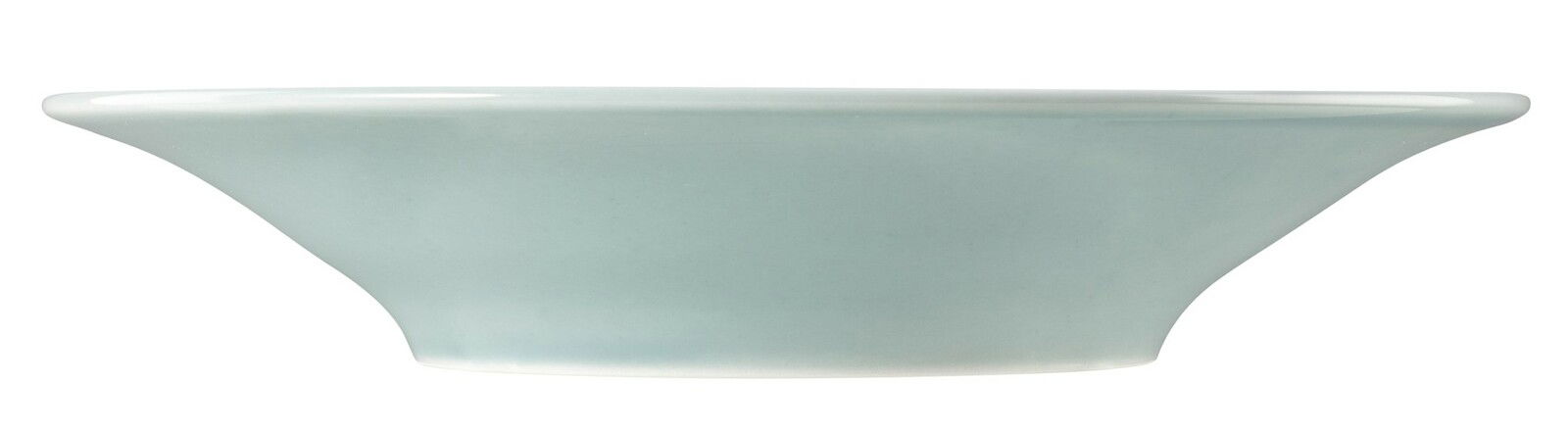 Seitliche Ansicht eines runden Suppentellers mit einem Durchmesser von 22,5 cm in einem schlichten, modernen Design.