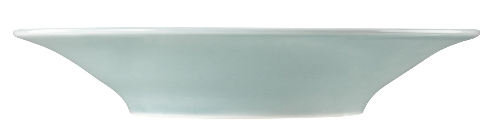Seitliche Ansicht eines runden Suppentellers mit einem Durchmesser von 22,5 cm in einem schlichten, modernen Design.