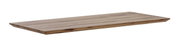 Holztischplatte in rechteckiger Form, aus seitlicher Perspektive fotografiert, mit natürlicher Holzmaserung.