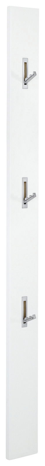 Weißes Garderobenpaneel mit drei Haken, seitliche Perspektive