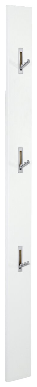 Weißes Garderobenpaneel mit drei Haken, seitliche Perspektive