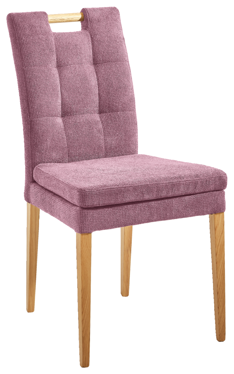 Cantus Stuhl BARCELONA Violetter Stuhl mit gepolsterter Rückenlehne und Sitzfläche, Holzbeine, seitliche Perspektive