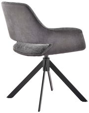 Moderner grauer Sessel mit schwarzem Metallgestell, seitliche Perspektive