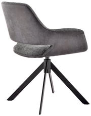 Moderner grauer Sessel mit schwarzem Metallgestell, seitliche Perspektive