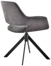 Moderner grauer Sessel mit schwarzem Metallgestell, seitliche Perspektive