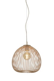 Moderne Hängeleuchte mit einem offenen, kugelförmigen Design aus Metallstreben, frontal betrachtet.