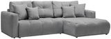 Graues Ecksofa mit mehreren Kissen, Perspektive von vorne links
