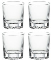 Vier Whiskybecher aus klarem Glas, frontal abgebildet, ideal für stilvollen Genuss.